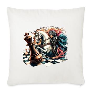 Knight Queen on Chessboard Battle - Throw Pillow Cover 17.5” x 17.5” - natural white - Front