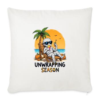 Unwrapping Season Mummy on Beach - Throw Pillow Cover 17.5” x 17.5” - natural white - Front