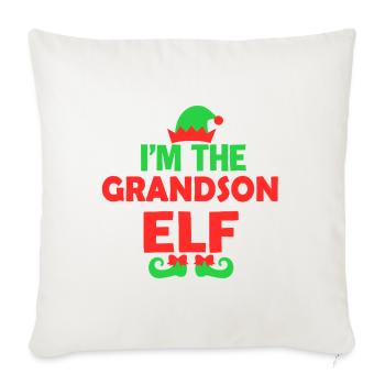 Grandson Elf Christmas Tee - Throw Pillow Cover 17.5” x 17.5” - natural white - Front