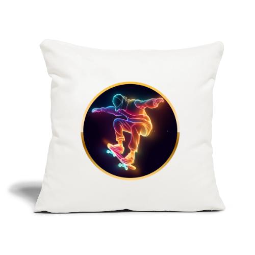 Skateboarding: Midnight Neon Skater - Throw Pillow Cover 17.5” x 17.5”