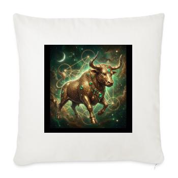 Taurus Zodiac King - Golden Celestial Bull Art - Throw Pillow Cover 17.5” x 17.5” - natural white - Front