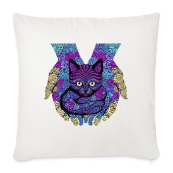 Psychedelic Spiral Cat Portrait Dot Art - Throw Pillow Cover 17.5” x 17.5” - natural white - Front