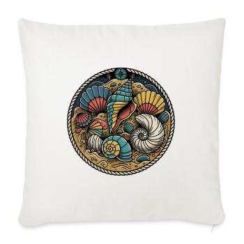 Vintage Beach Seashells Nautical Rope Badge - Throw Pillow Cover 17.5” x 17.5” - natural white - Front