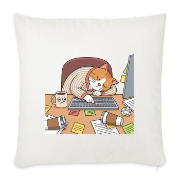 Sleepy Cat at the Keyboard - Throw Pillow Cover 17.5” x 17.5” - natural white - Front