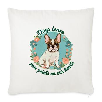 Bulldog Floral Paw Prints Heart Design - Throw Pillow Cover 17.5” x 17.5” - natural white - Front