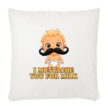 Mustache Baby Milk Pun Tee - Throw Pillow Cover 17.5” x 17.5” - natural white - Front