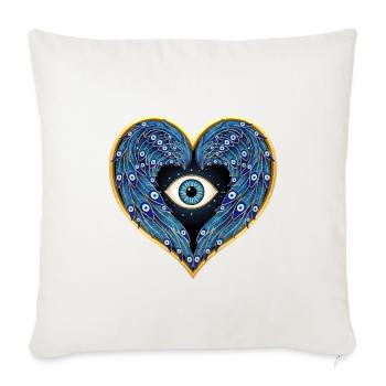 Evil Eye Sacred Heart Angel Wings - Throw Pillow Cover 17.5” x 17.5” - natural white - Front