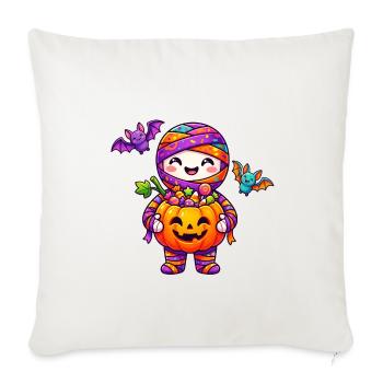 Candy Carved Pumpkin Mummy - Throw Pillow Cover 17.5” x 17.5” - natural white - Front