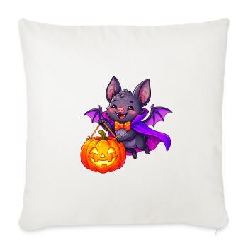 Halloween Bat with Pumpkin Lantern - Throw Pillow Cover 17.5” x 17.5” - natural white - Front