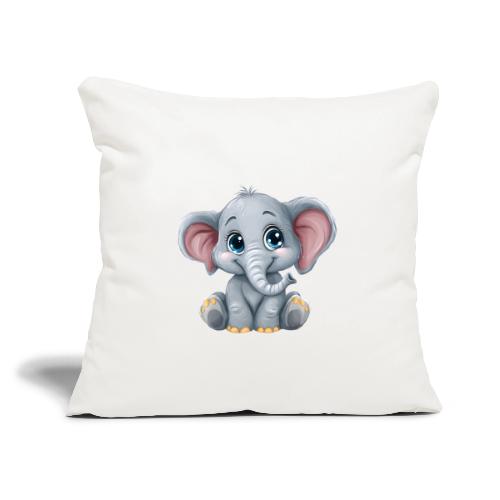 Sweet Cartoon Baby Elephant with Big Eyes - Throw Pillow Cover 17.5” x 17.5”