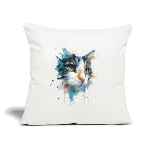 Watercolor cat face - Throw Pillow Cover 17.5” x 17.5”