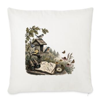 Vintage Naturalist Birds Sketchbook - Throw Pillow Cover 17.5” x 17.5” - natural white - Front