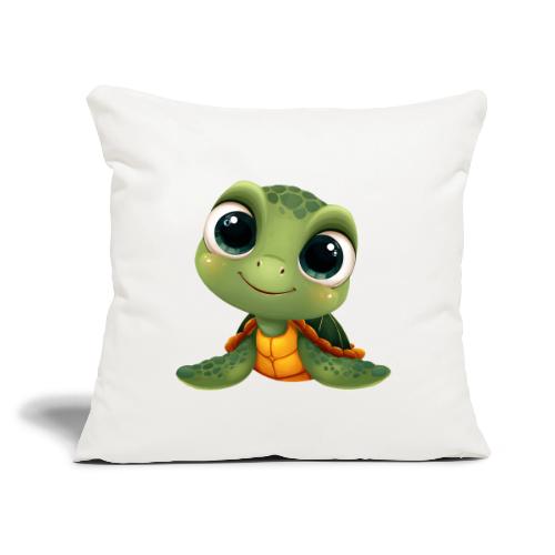 Cheerful Green Cartoon Sea Turtle with Big Eyes - Throw Pillow Cover 17.5” x 17.5”