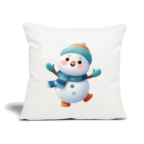 Joyful Cartoon Snowman Arms Up - Throw Pillow Cover 17.5” x 17.5”