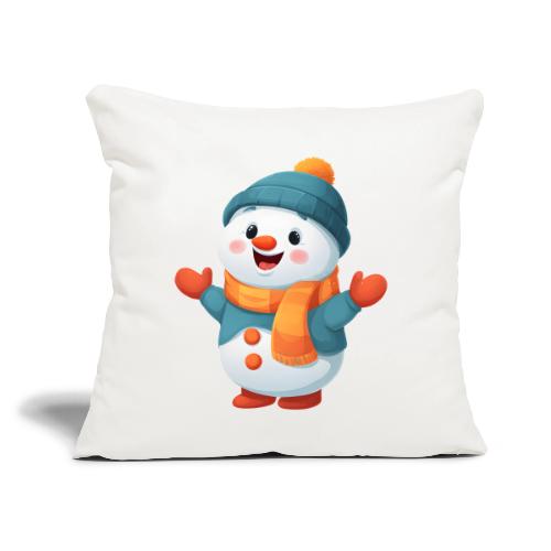 Joyful Cartoon Snowman with Winter Outfit - Throw Pillow Cover 17.5” x 17.5”