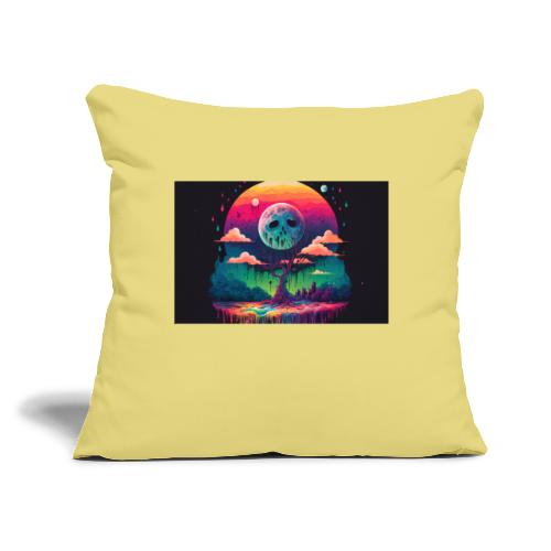 Rainy Night. Sad Full Moon. Psychedelic Landscape - Throw Pillow Cover 17.5” x 17.5”
