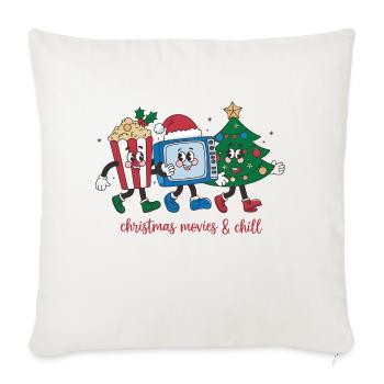 Christmas Movies, Merry Christmas - Throw Pillow Cover 17.5” x 17.5” - natural white - Front