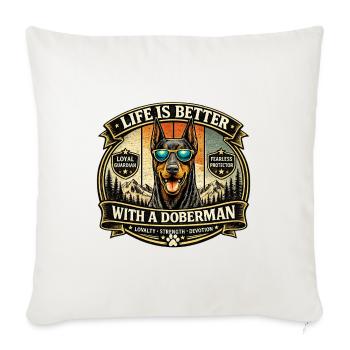 Doberman Loyalty Badge Illustration - Throw Pillow Cover 17.5” x 17.5” - natural white - Front
