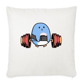 Weightlifting Penguin drawing - Throw Pillow Cover 17.5” x 17.5” - natural white - Front