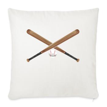 Crossed Baseball Bat With Baseball Below - Throw Pillow Cover 17.5” x 17.5” - natural white - Front