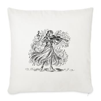 Female Fiddler Playing Fiddle Drawing Art - Throw Pillow Cover 17.5” x 17.5” - natural white - Front