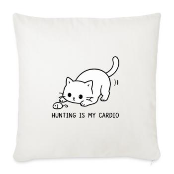 Hunting Is My Cardio Cute Cat Toy Mouse Minimalist - Throw Pillow Cover 17.5” x 17.5” - natural white - Front
