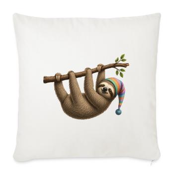 Cute Sloth with Sleeping Cap – Relaxing Animal  - Throw Pillow Cover 17.5” x 17.5” - natural white - Front