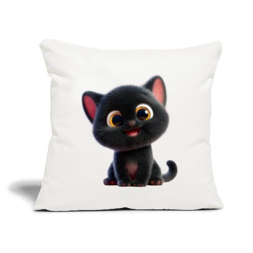 Adorable 3D Black Kitten with Big Eyes - Throw Pillow Cover 17.5” x 17.5”