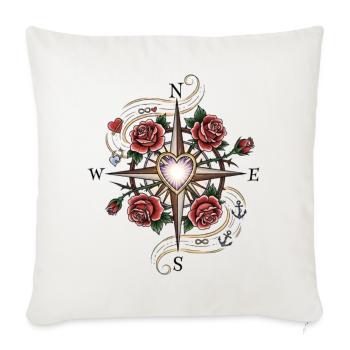 Love's True North Compass  - Throw Pillow Cover 17.5” x 17.5” - natural white - Front