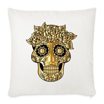 Golden Sugar Skull Floral Crown - Throw Pillow Cover 17.5” x 17.5” - natural white - Front