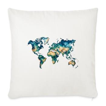 Colorful World Map Artistic Watercolor Earth Graph - Throw Pillow Cover 17.5” x 17.5” - natural white - Front