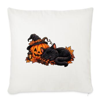 Black Cat Sleeping by Pumpkin - Throw Pillow Cover 17.5” x 17.5” - natural white - Front