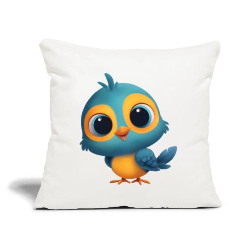 Joyful Cartoon Bird Standing in Yellow and Blue - Throw Pillow Cover 17.5” x 17.5”
