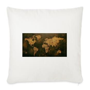 Digital World Map with Ancient Map Texture - Throw Pillow Cover 17.5” x 17.5” - natural white - Front