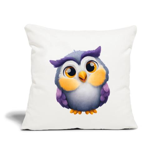 Colorful Cartoon Baby Owl with Big Sparkling Eyes - Throw Pillow Cover 17.5” x 17.5”