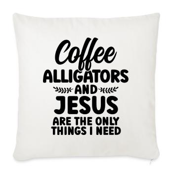Coffee Alligators And Jesus - Throw Pillow Cover 17.5” x 17.5” - natural white - Front