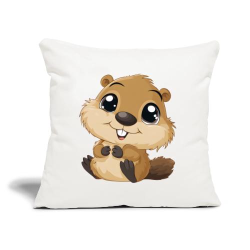Adorable Cartoon Baby Beaver with Big Eyes - Throw Pillow Cover 17.5” x 17.5”