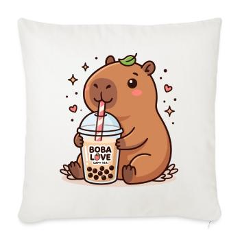 Capybara Sipping Boba Delight - Throw Pillow Cover 17.5” x 17.5” - natural white - Front