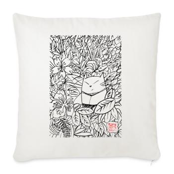 Sleepy Cat in Jungle Garden - Throw Pillow Cover 17.5” x 17.5” - natural white - Front