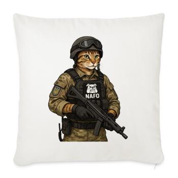 Ukraine Combat Cat with NAFO Patch - Throw Pillow Cover 17.5” x 17.5” - natural white - Front