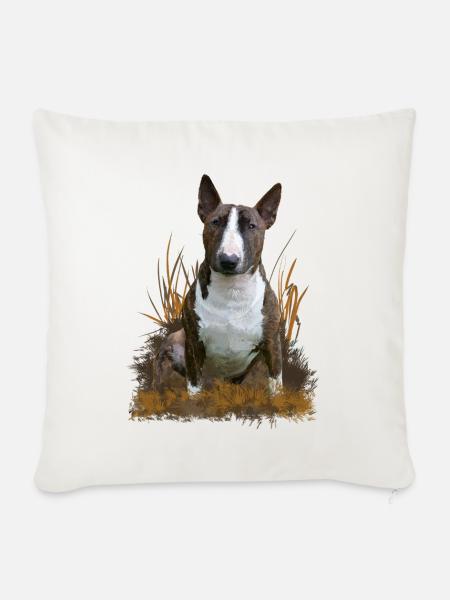 Bull Terrier in Golden Grass - Throw Pillow Cover 17.5” x 17.5” - natural white