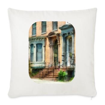 Albany NY Brownstone - Throw Pillow Cover 17.5” x 17.5” - natural white - Front