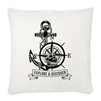 Nautical Compass Explore and Discover - Throw Pillow Cover 17.5” x 17.5” - natural white - Front