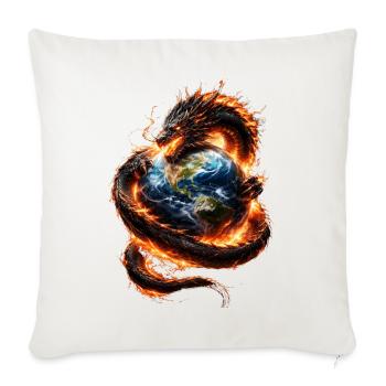 Dragon  hug the earth  - Throw Pillow Cover 17.5” x 17.5” - natural white - Front