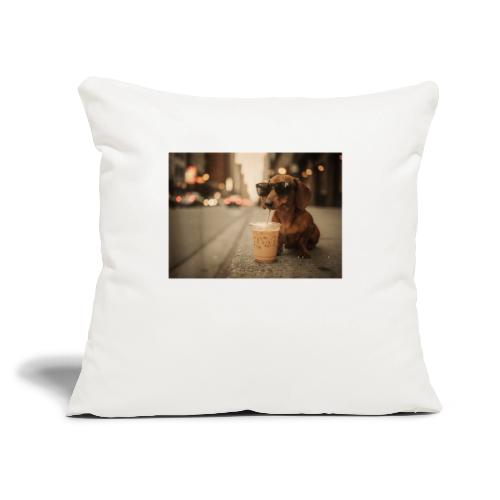 Funny Dachshund Iced Coffee Lover Tee - Throw Pillow Cover 17.5” x 17.5”