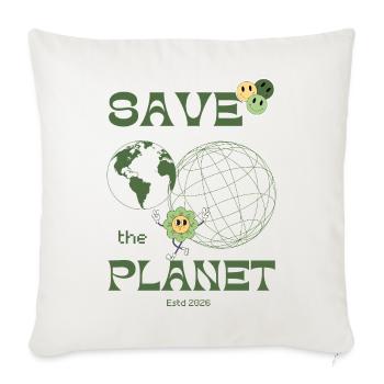 Save the Planet Eco Globe Floral Design - Throw Pillow Cover 17.5” x 17.5” - natural white - Front