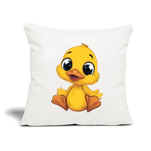 Sweet Yellow Cartoon Duck Sitting Happily - Throw Pillow Cover 17.5” x 17.5”