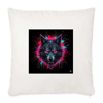 Neon Mech Wolf Splatter - Throw Pillow Cover 17.5” x 17.5” - natural white - Front