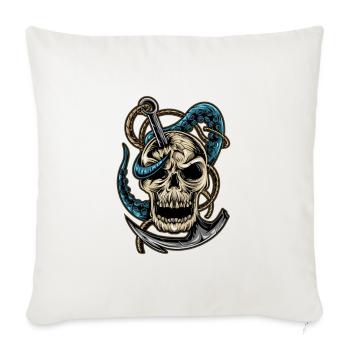 Skull and Tentacle Pirate Crest - Throw Pillow Cover 17.5” x 17.5” - natural white - Front