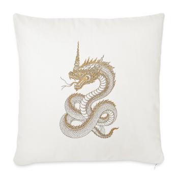 Golden Dragon Embroidery Art - Throw Pillow Cover 17.5” x 17.5” - natural white - Front